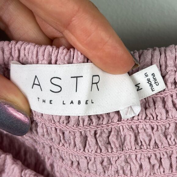 ASTR the Label Lilac Pink Puff Long Sleeve Ruched Bust Top Smocked Blouse sz M - Picture 12 of 13